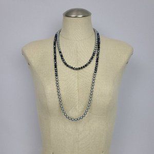 GREY &Blue Glass Faux Pearl Long Necklace